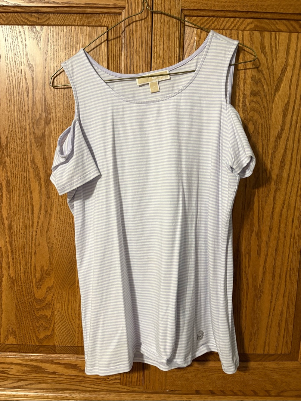 Michael Kors Light Purple & White Striped Cold-Shoulder Tee
